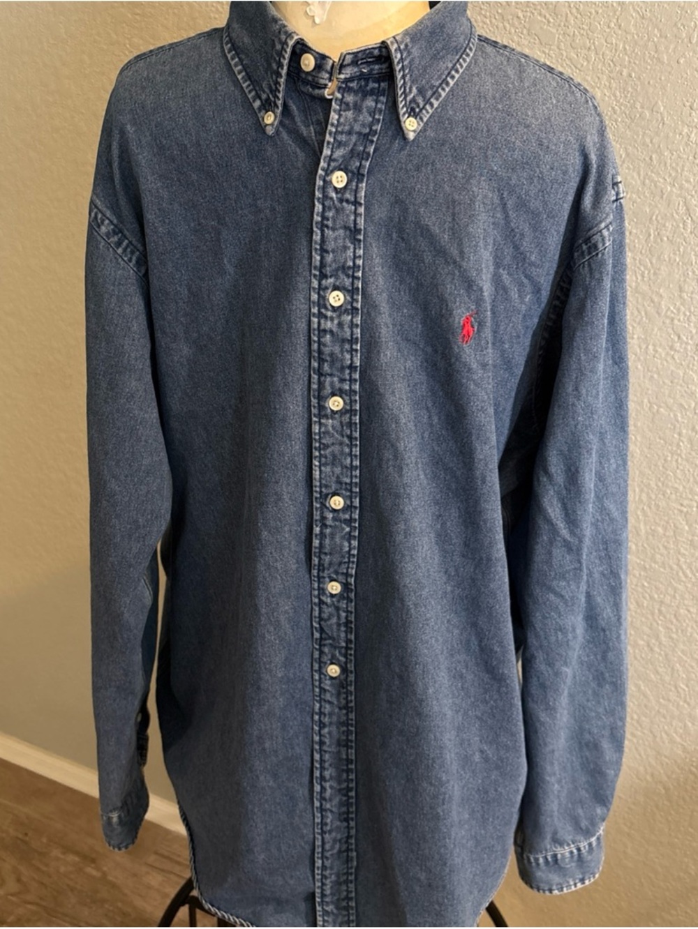Ralph Lauren Indigo Denim Button-Down Shirt with Red Pony